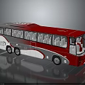 Modern red and silver bus with multiple windows and interior seats design 3d model