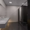 Modern Other Restroom Interior with Light Tiled Walls Dark Floor White Sink Mirror and Toilet