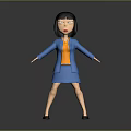 Cartoon Style Female Game Movie Character With Blue Blazer Orange Top And Short Black Hair