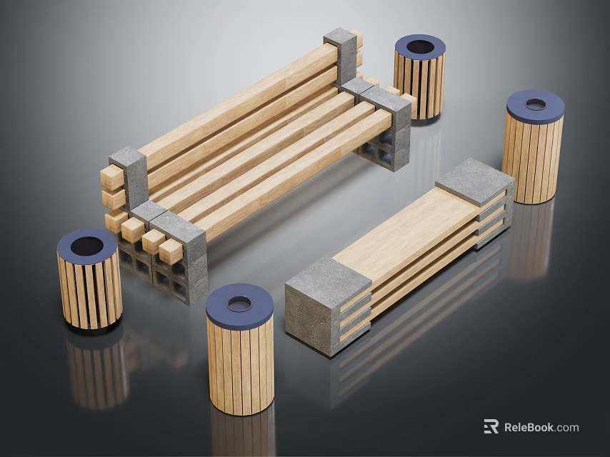 Wooden Outdoor Chair With Modular Design And Detachable Pillar Base Components 3d model 