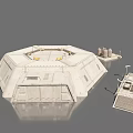White Octagonal Building Model With Small Connected Platform Structures Design 3d model