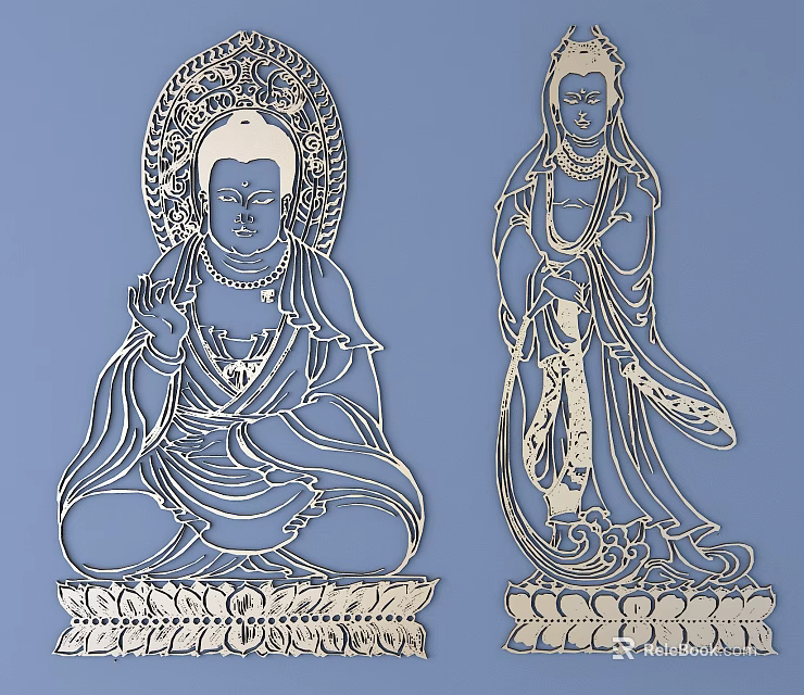Exquisite Carved Buddha Figure And Guanyin Statue With Intricate Patterns And Traditional Artistic Design 3d model 
