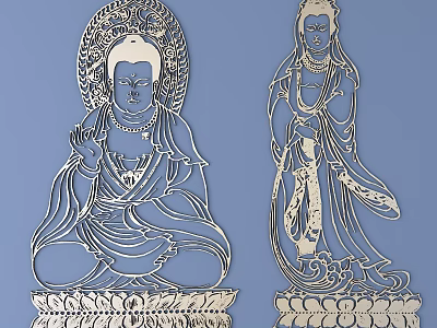 Exquisite Carved Buddha Figure And Guanyin Statue With Intricate Patterns And Traditional Artistic Design 3d model