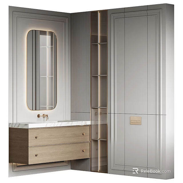 Elegant Modern Bathroom Cabinet With Mirror Sink Drawers And Storage Design 3d model 
