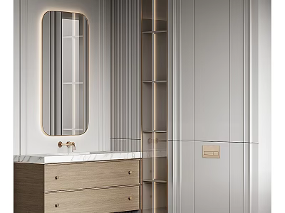 Elegant Modern Bathroom Cabinet With Mirror Sink Drawers And Storage Design 3d model
