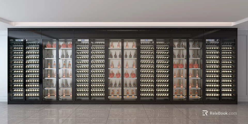 Elegant Modern Wine Cabinet With Glass Door Layered Design Wine Bottles And Decorative Items 3d model 