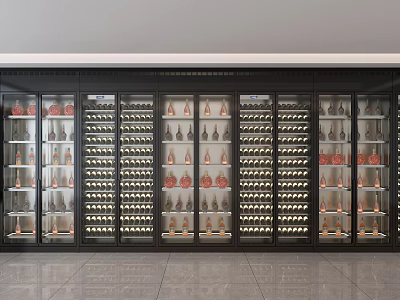Elegant Modern Wine Cabinet With Glass Door Layered Design Wine Bottles And Decorative Items 3d model