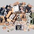 Pile of Various Recyclable Waste Containers Including Cardboard Boxes and Plastic Crates