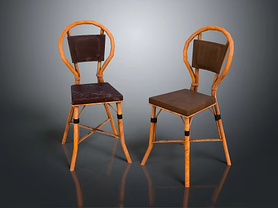 Vintage Wooden Chairs Featuring Curved Frame Dark Upholstered Seats Backrests And Armrests 3d model