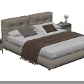 Modern Double Bed With Upholstered Headboard White Sheets Brown Throw Pillows Nightstands Yellow Lamp Flowers