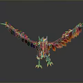 Detailed Red Bird With Flame Like Feathers And Spread Wings Blue Claws