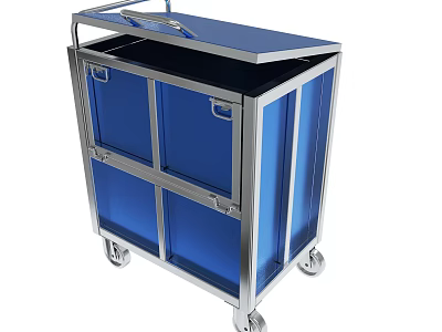 Sturdy Blue Metal Storage Cart With Wheels And Cabinet Doors 3d model