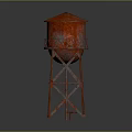 Red Rusty Water Tower With Metal Frame Structure On Dark Background 3d model