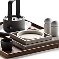 Elegant Traditional Chinese Tea Set With Teapot Cups Wooden Tray And Decorative Red Berry Branch