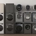 Modern Washing Machines In Black Silver With Stackable And Front Loading Designs 3d model