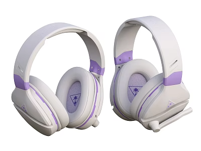 White And Purple Over Ear Headphones With Built In Microphone Comfortable Design 3d model