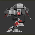 Detailed Robot Character Design With Mechanical Armor Cannons Red Accents And Tracked Legs