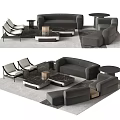Modern Gray Sofa and Coffee Table Set with Chairs Side Tables and Marble Top 3d model