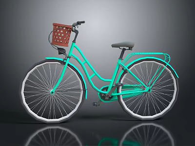 Turquoise Classic Bicycle With Red Polka Dot Basket And White Wheels 3d model