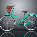 Turquoise Classic Bicycle With Red Polka Dot Basket And White Wheels