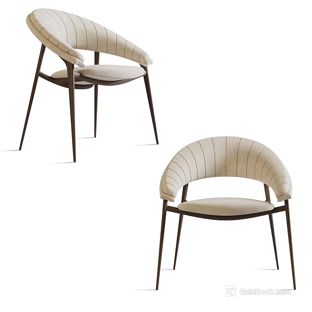 Stylish Modern Leisure Chair With Beige Fabric Curved Backrest And Metal Legs Design 3d model 