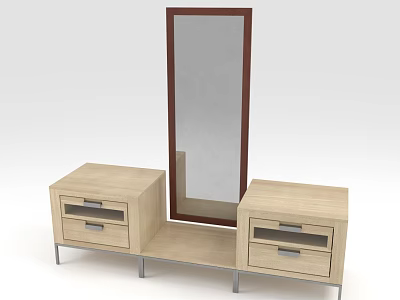 Modern Wooden Dressing Table Set With Mirror And Two Drawer Cabinets 3d model