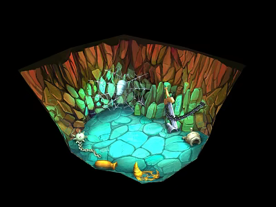 Cartoon Style Cave Scene With Glowing Plants Stalagmites Stalactites And Blue Stone Floor 3d model