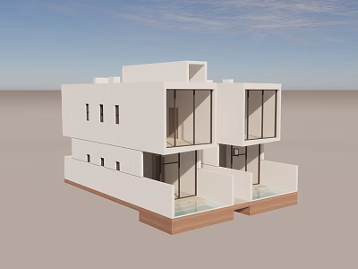 Modern Detached Villa With White Exterior Large Glass Windows And Balcony 3d model
