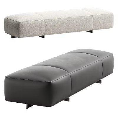 Two Tone Modern Sofa Bench With Light Fabric Dark Leather Sectional Metal Legs 3d model