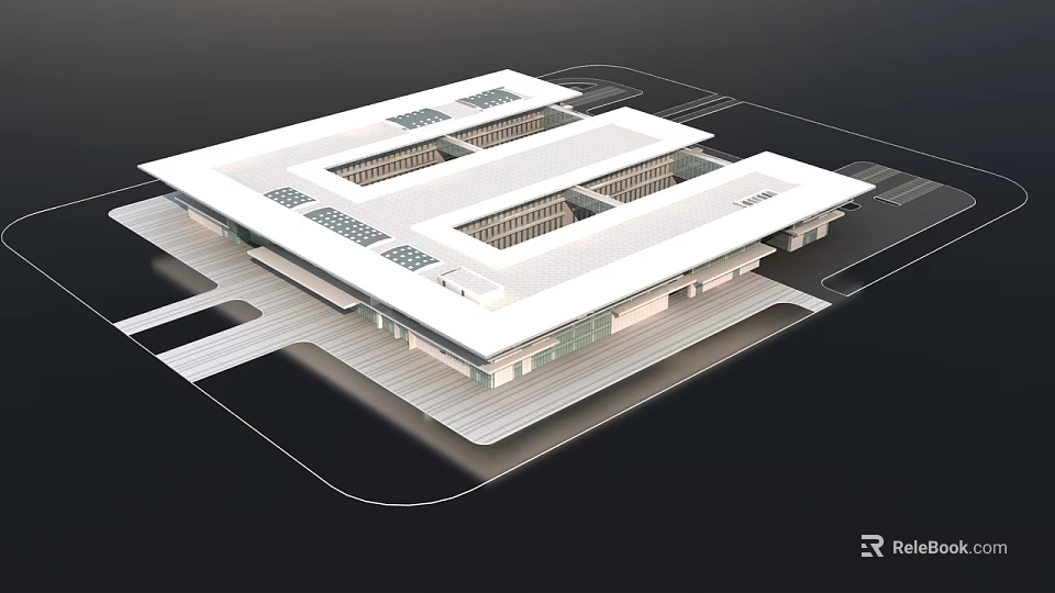Modern Library Building With Rectangular Skylights And Sleek Contemporary Architectural Design 3d model