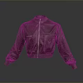 Burgundy Cropped Jacket With Zipper Pockets And Embroidery Details For Casual Style