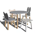 Cute Kids Round Table Set with Animal Shaped Chairs and Polka Dot Stool
