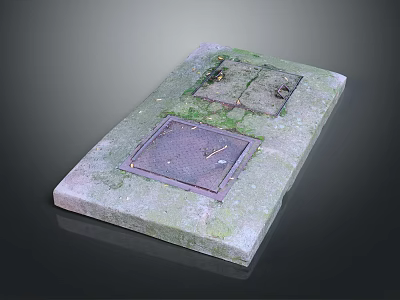 Outdoor Ground Slab With Square Manhole Covers And Green Moss Patches 3d model
