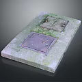 Outdoor Ground Slab With Square Manhole Covers And Green Moss Patches