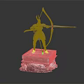 Armored Archer Figure Holding Bow Standing On Stone Base With Rock Decor