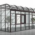 Modern Villa Balcony with Glass Structure Arched Roof and Plants