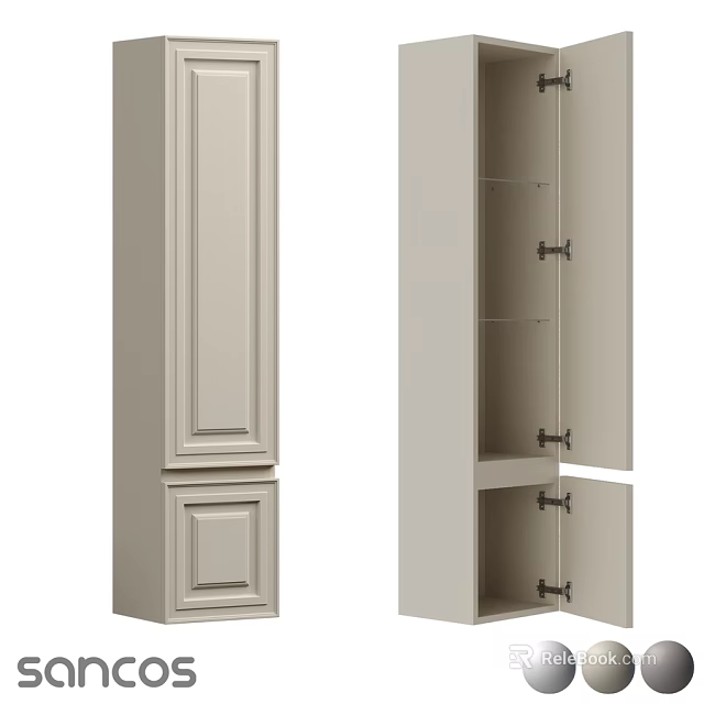 White Bathroom Vanity Cabinet With Open Doors And Shelves Black Hinges 3d model 