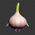 Pink Garlic Vegetable With Green Stem Against Black Background Showing Reflection 3d model