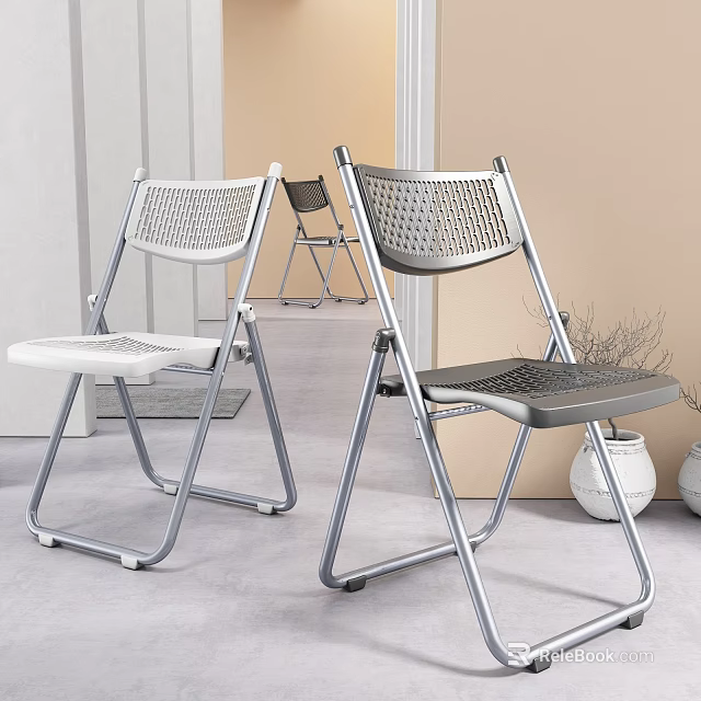Foldable White And Gray Dining Chairs With Perforated Seat And Metal Frame Indoor Design For Home Use 3d model 