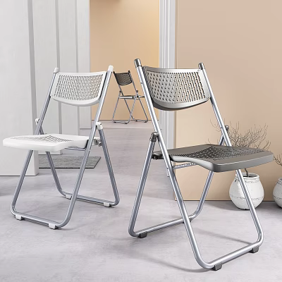 Foldable White And Gray Dining Chairs With Perforated Seat And Metal Frame Indoor Design For Home Use 3d model
