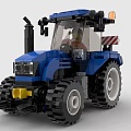 Blue Building Blocks Tractor Model With Orange Lights And Black Wheels