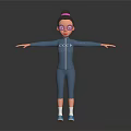 Cute 3D Character With Pink Glasses Blue Jumpsuit LOVE Lettering Arms Outstretched