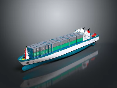 Container Ship With Stacked Containers Blue And White Hull For Cargo Transportation 3d model