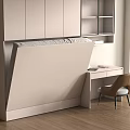 Modern Multifunctional Space With Wall Bed Built In Cabinets Writing Desk Chair And Wooden Floor