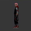 Man With Pink Hair Wearing Gray Hoodie Red Accented Black Ripped Pants Red Shoes Gloves