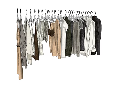 Assorted Clothes Hanging On Hangers With Various Styles And Colors Neatly Arranged 3d model