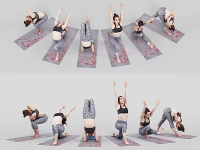 Multiple Women Practicing Various Yoga Poses On Patterned Yoga Mats 3d model