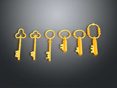 Elegant Gold Key Jewelry Collection With Ornate Design And Decorative Details 3d model