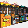 Vibrant Claw Machine Store With Plush Toy Prizes And Multiple Arcade Game Units
