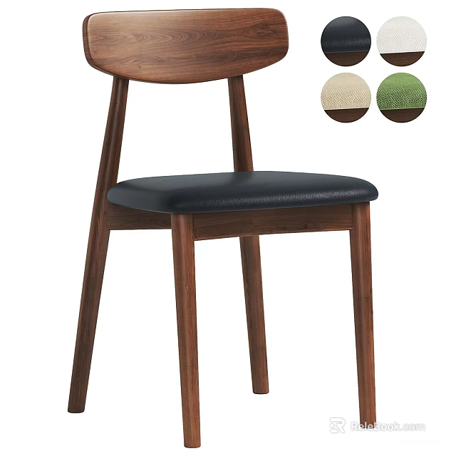 Modern Single Chair With Wooden Frame Black Leather Cushion And Multiple Color Options 3d model 